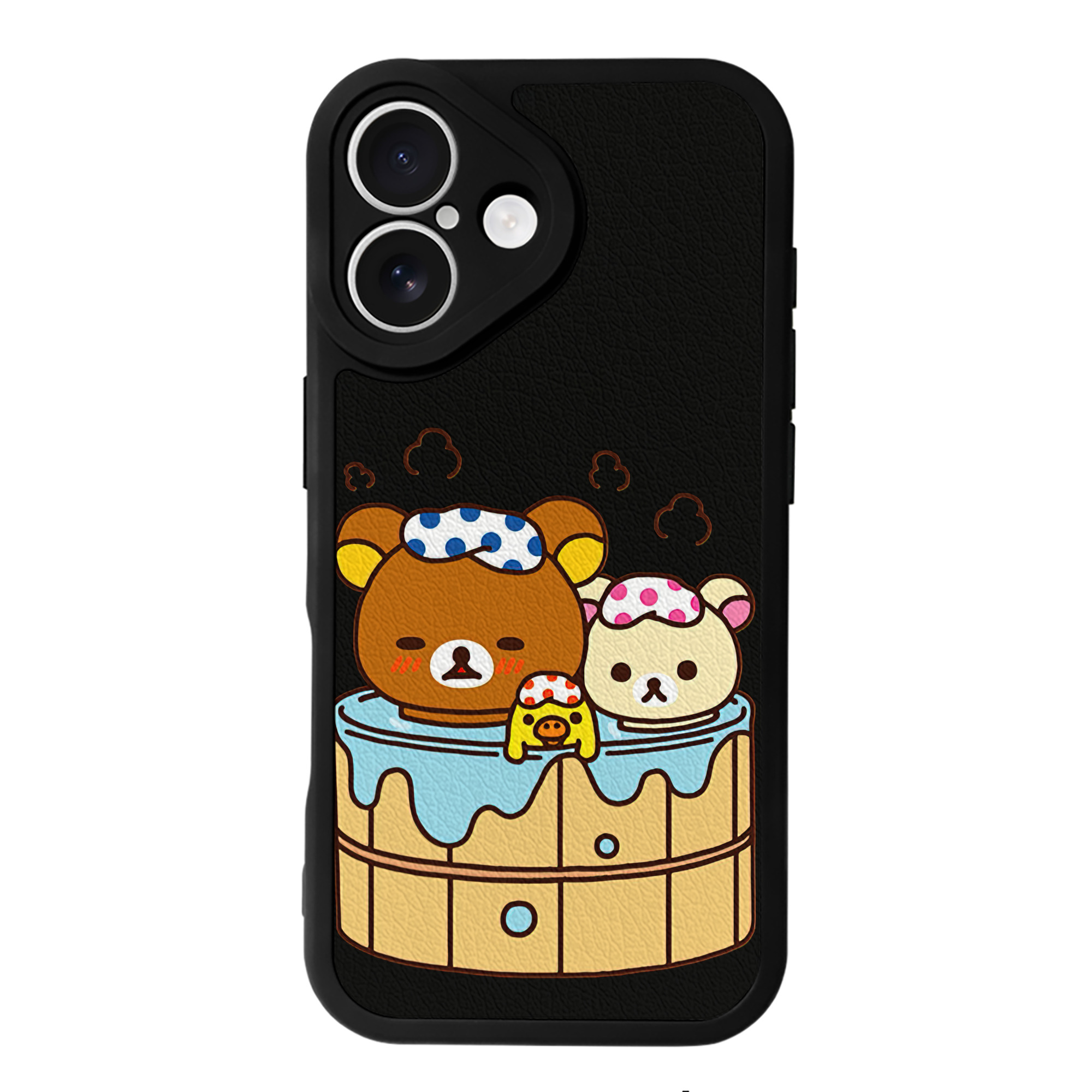 （画像用） リラックマ リラックマ キイロイトリ Rilakkuma Korilakkuma Kiiroitori 【iPhone 16シリーズ対応】シリコンスマホケース（レザー調） 材質：シリコン
